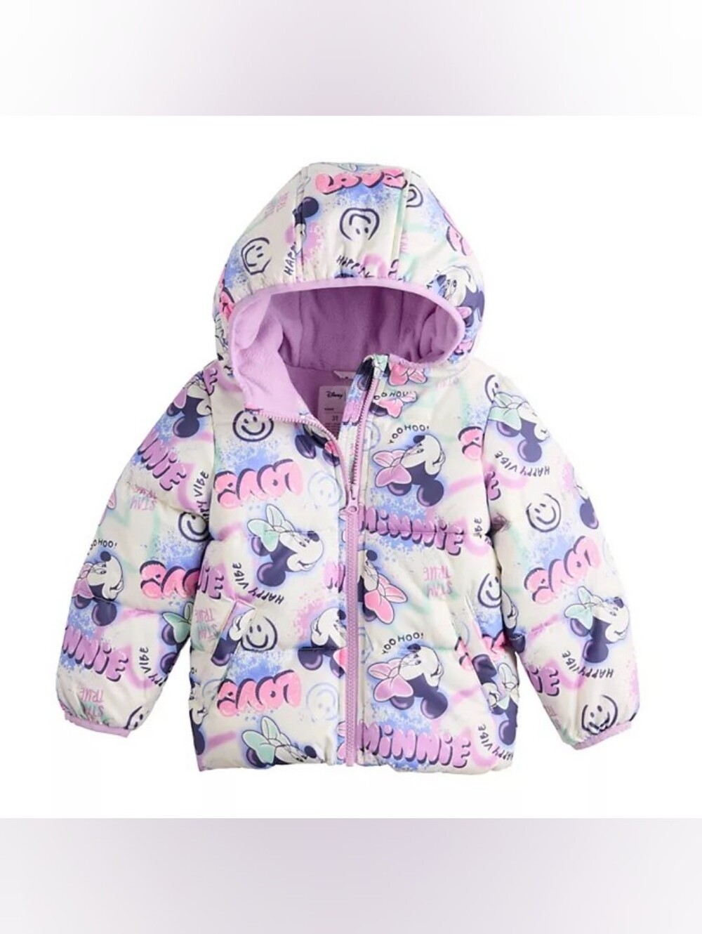 NWOT Disney Minnie Mouse Graffiti Puffer Parka Baby Girl Winter Coat 18 Months